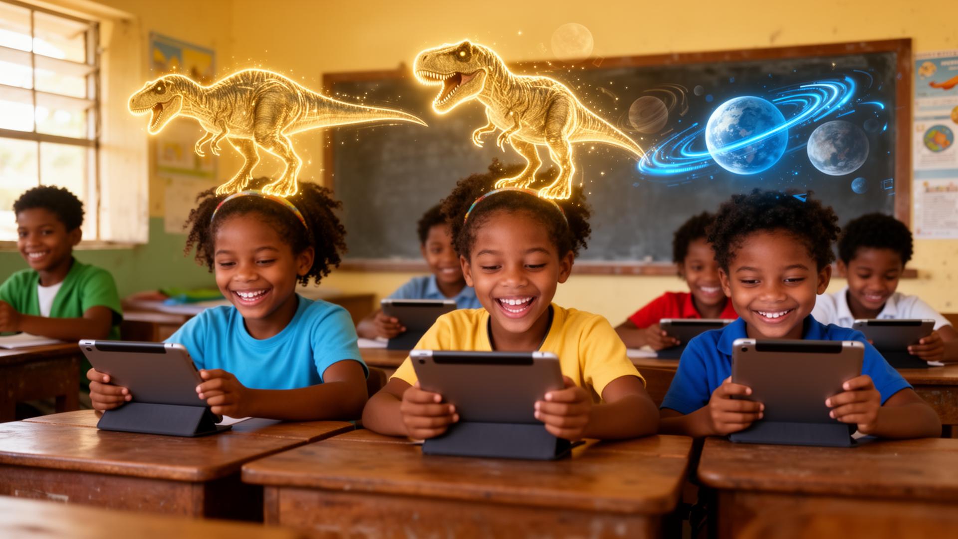 Children using AR tablets